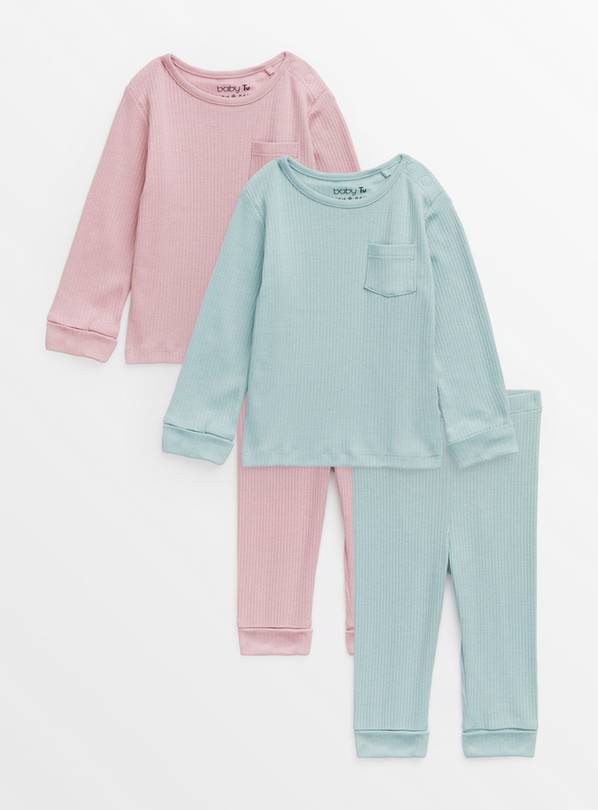 Blue & Pink Ribbed Pyjama 2 Pack 2-3 years